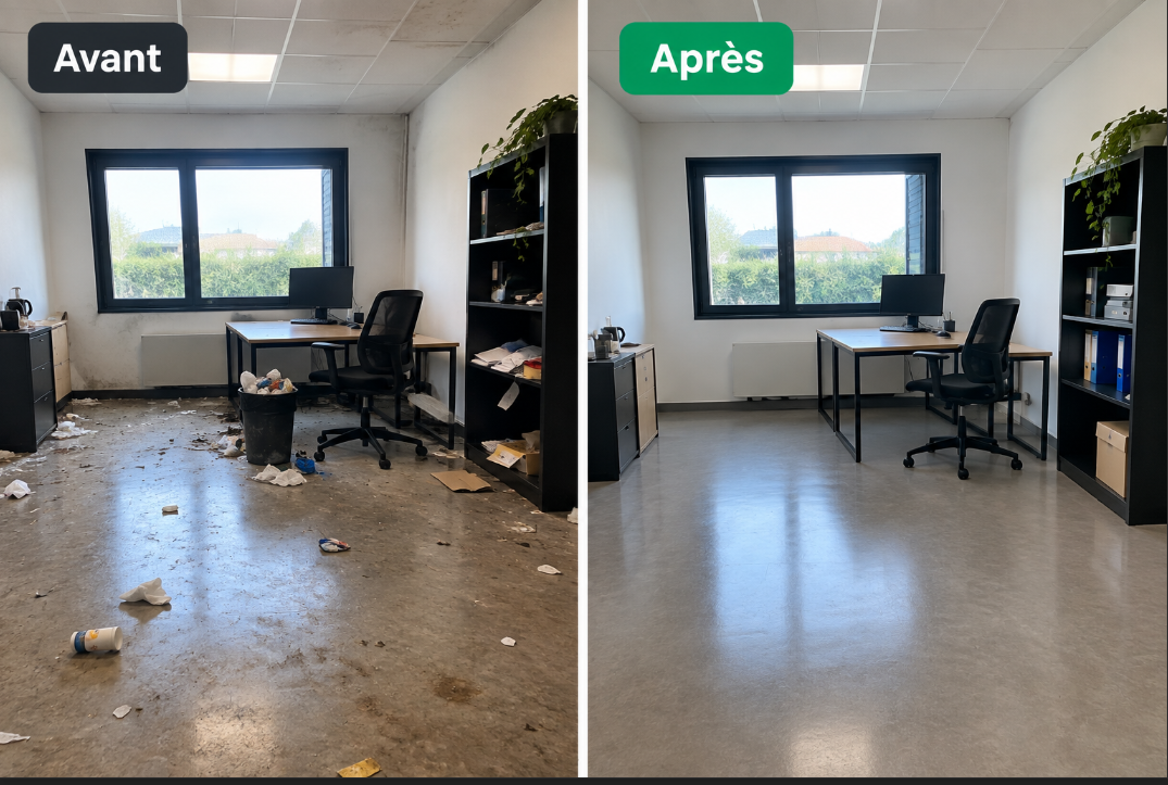 Bureau avant et après l'intervention de nettoyage